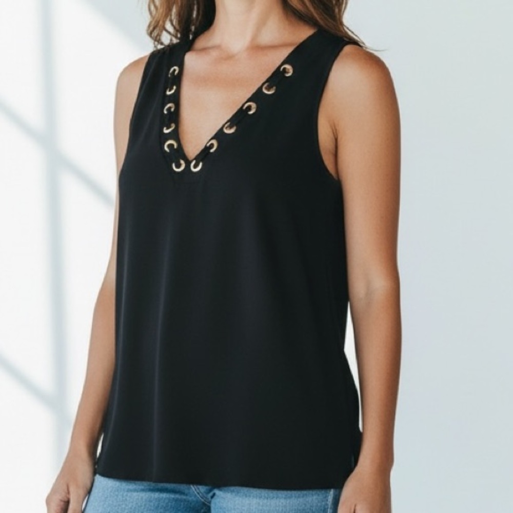 Michael Kors Black Tank Top with Gold Grommet Lacing
